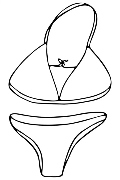 Women Beautiful Swimsuit Swimming Bra Panties Vector Doodle Element Coloring —  Vetores de Stock