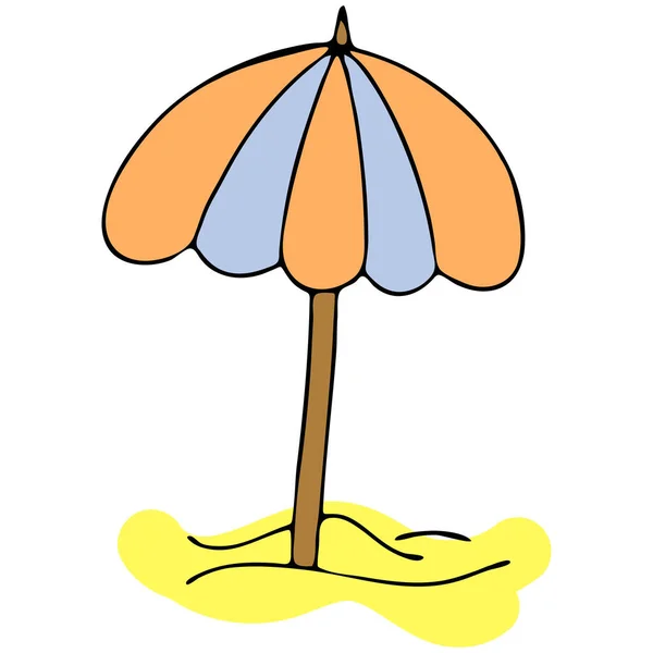 Espreguiçadeira Laranja Azul Areia Guarda Chuva Praia Elemento Doodle Cor —  Vetores de Stock