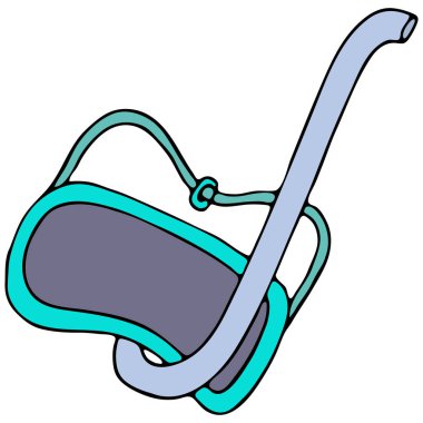 Mavi gözlükler - Denizde yaz tatili için solunum tüplü dalgıç maskesi, siyah çizgili vektör rengi karalama elementi