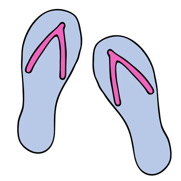 Μπλε Beach Summer Flip Flops Καλοκαιρινά Παπούτσια Vector Color Doodle — Διανυσματικό Αρχείο