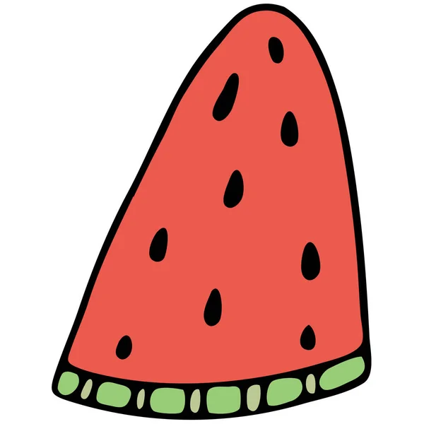 Rote Tropische Exotische Früchte Wassermelonenscheibe Mit Samen Vektorfarbenes Doodle Element — Stockvektor