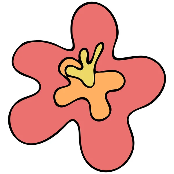 Růžový Krásný Ibišek Květ Vektorové Barvy Čmáranice Prvek Černým Obrysem — Stockový vektor