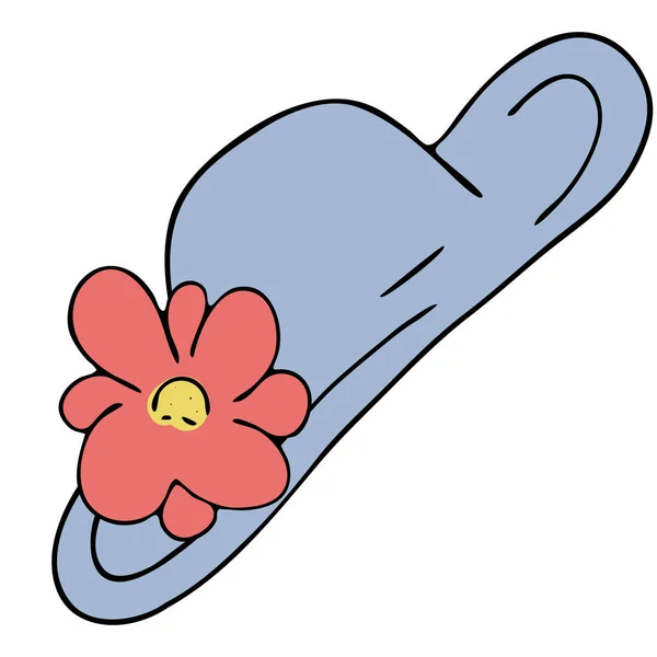 Mignon Chapeau Bleu Été Féminin Avec Bord Avec Fleur Rouge — Image vectorielle