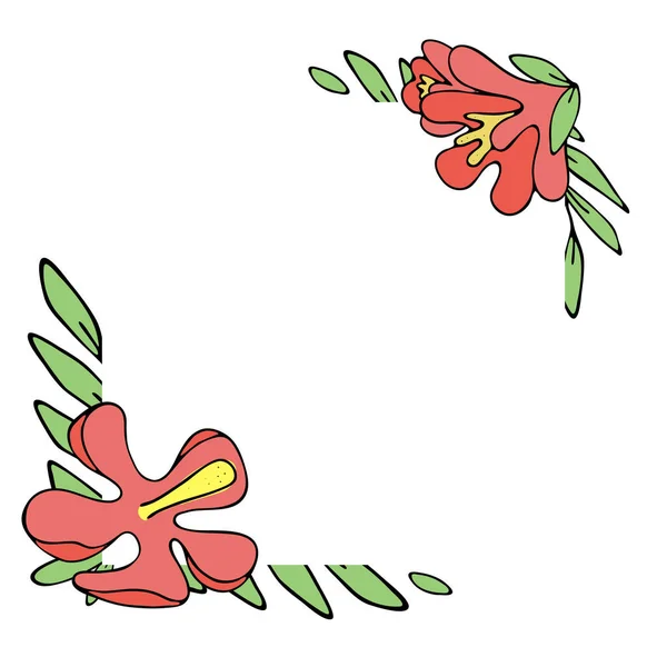 Hermosas Flores Rojas Exóticas Marco Vectores Para Portátil Plantilla — Vector de stock