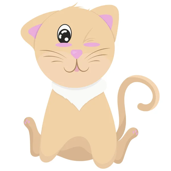 Lindo Gatito Beige Con Pecho Blanco Sienta Guiños Vector Ilustración — Archivo Imágenes Vectoriales