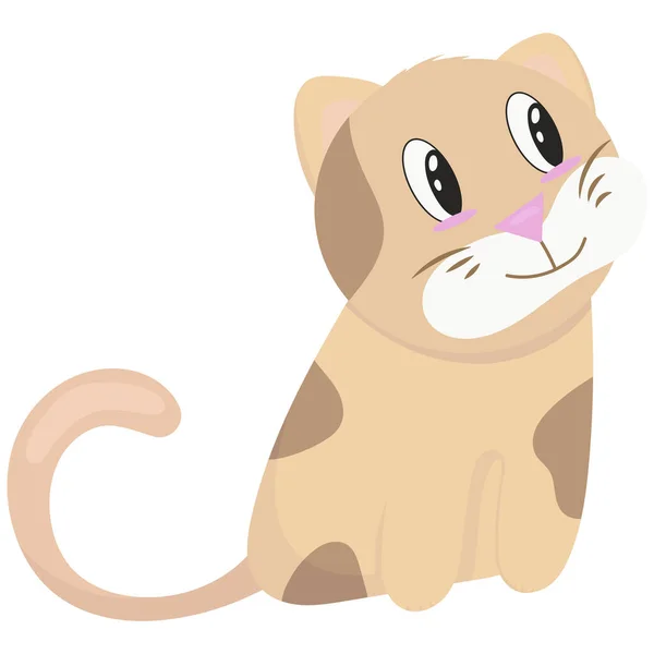 Lindo Beige Manchado Gatito Sentado Mirando Lado Vector Ilustración Estilo — Vector de stock