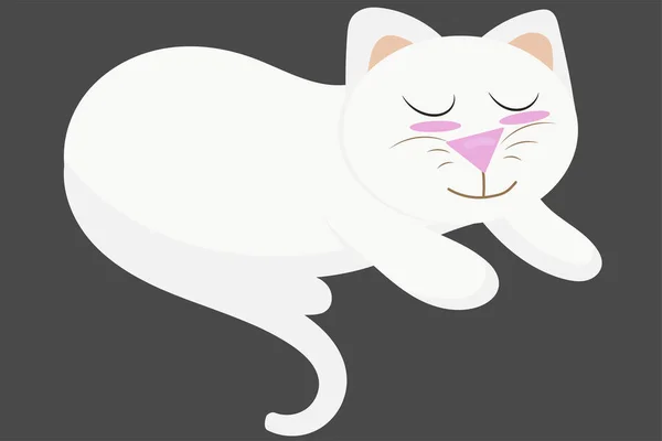 Sevimli Beyaz Kedi Yavrusu Bacaklarını Uzatıp Uyuyor Düz Bir Şekilde — Stok Vektör