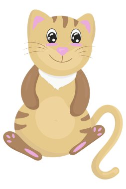 Şirin bej renkli tombul kedi oturuyor ve bakıyor, vektör çizimi düz stil, evcil hayvan.
