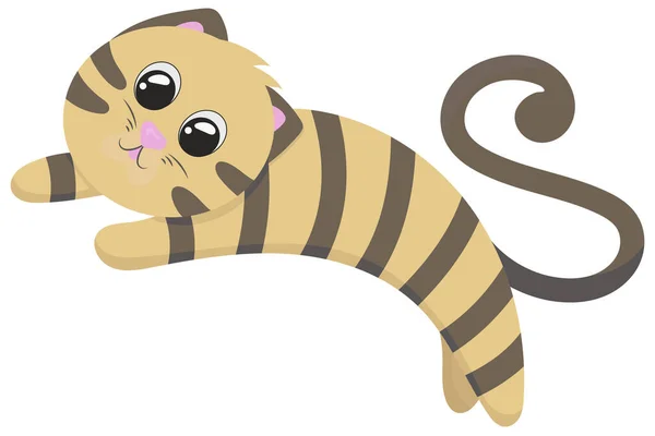 可爱的米色小猫 带褐色条纹 像老虎跳跃 向量图以平坦的风格 — 图库矢量图片