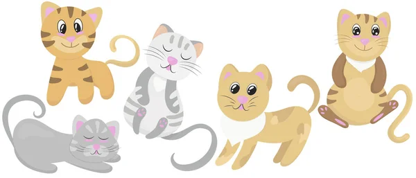 Conjunto Gatitos Lindos Ilustración Vectorial Estilo Plano Mascota — Vector de stock