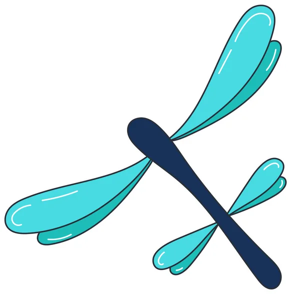 Cute Light Dragonfly Blue Wings Color Vector Element Flat Style — Vector de stock