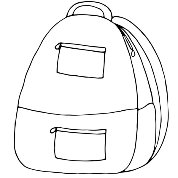 背带口袋的学校背包 带有黑色轮廓的涂鸦风格的矢量插图 着色书籍 — 图库矢量图片