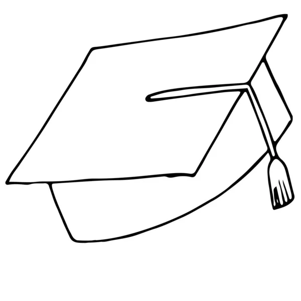 Tapa Graduado Académico Cuadrado Ilustración Vectorial Estilo Garabato Con Contorno — Vector de stock