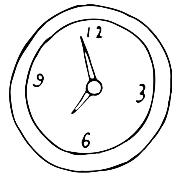 Relógio Parede Redonda Com Setas Ilustração Vetorial Estilo Doodle Com — Vetor de Stock