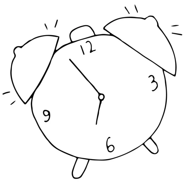 Tabletop Alarm Clock Legs Bells Vector Illustration Doodle Style Black — Stock Vector