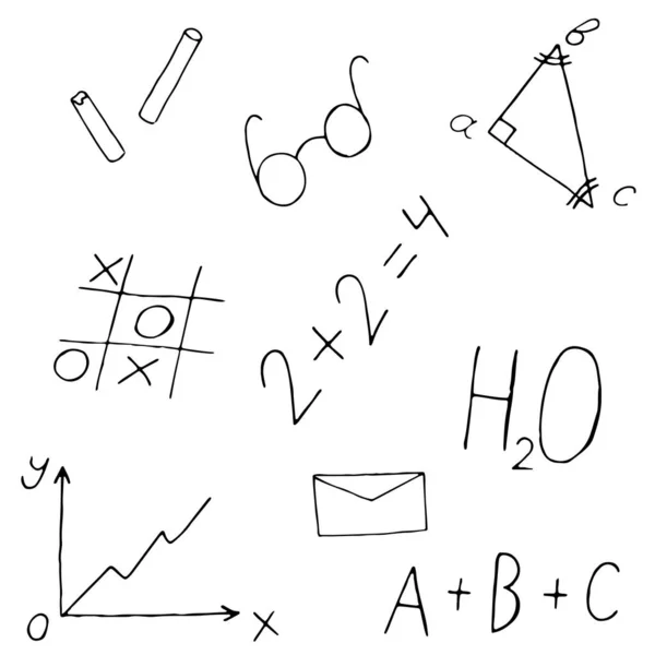 Ensemble Gribouillis Scolaires Gribouillis Formules Graphique Tic Tac Toe Enveloppe — Image vectorielle