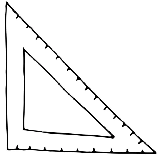Треугольная Линейка Школы Векторная Иллюстрация Стиле Каракулей Черным Контуром Раскраска — стоковый вектор