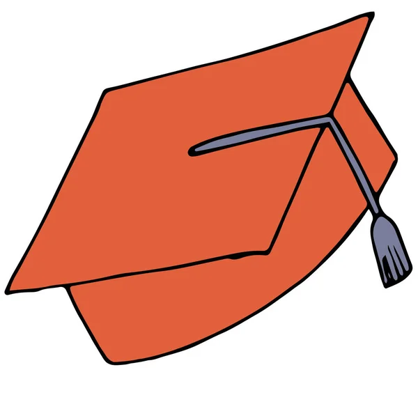 Rood Vierkant Academisch Graduate Cap Kleur Vector Illustratie Doodle Stijl — Stockvector