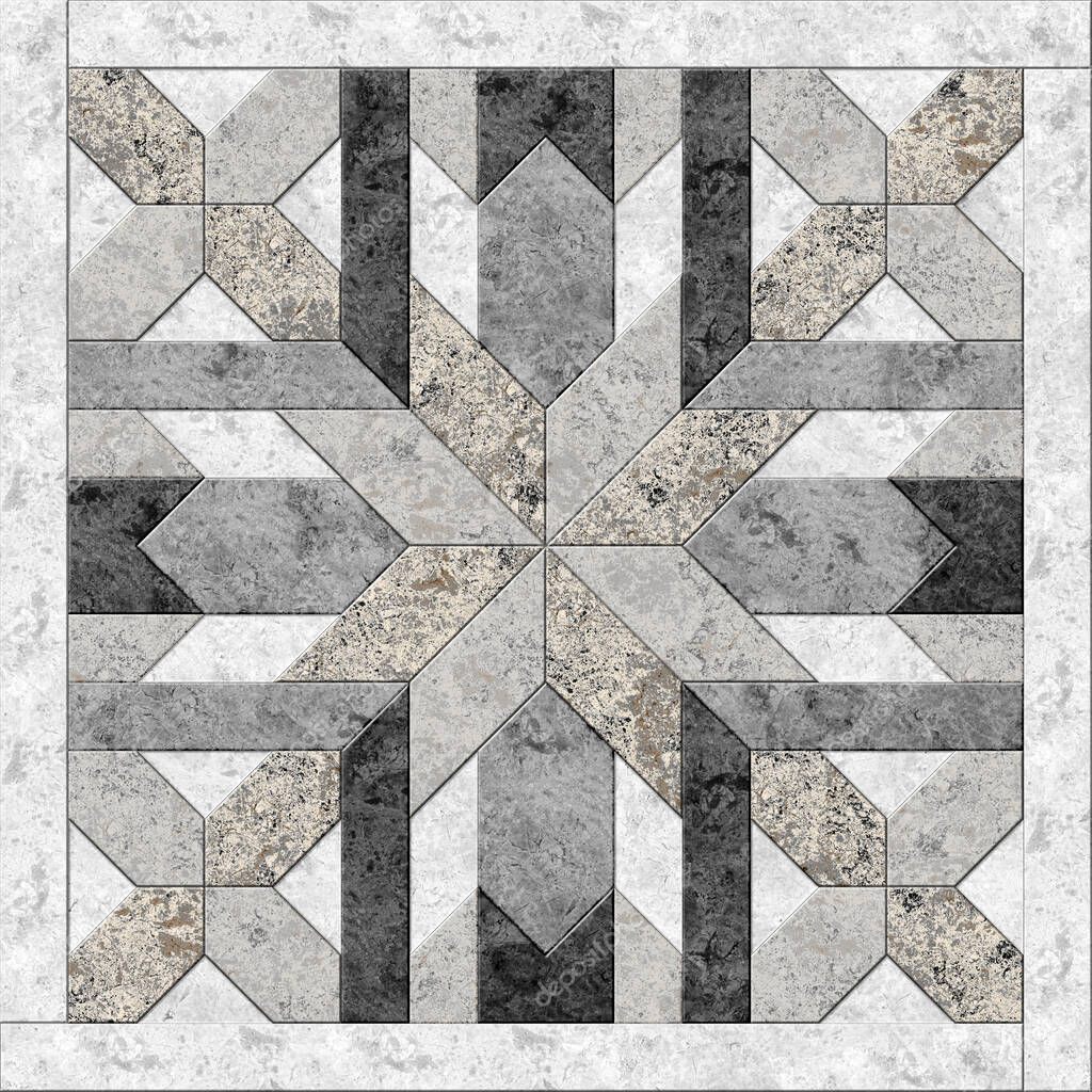 Decorative stone tiles. Geometric pattern from natural marble. Element for interior design. Background texture