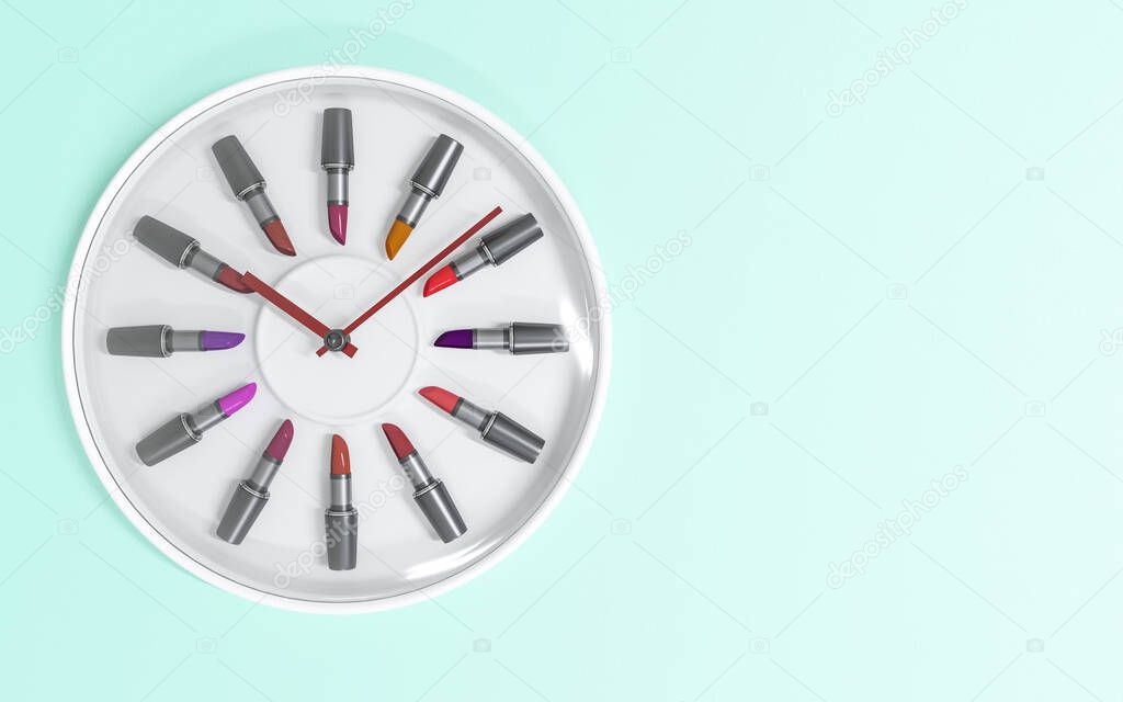 Lipstick watch. Template for a message with a place for your text. 3d illustration	