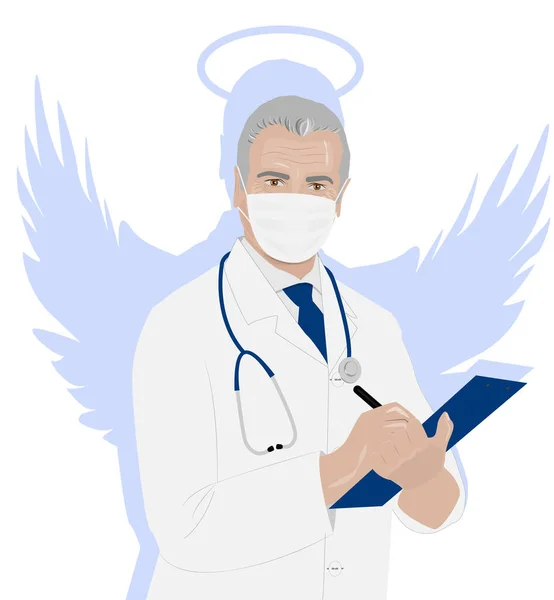 Illustration Doctor Man Wings Mask — Stock Vector
