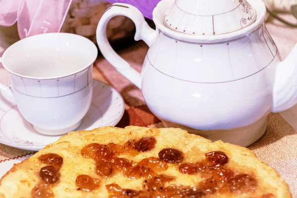 Delicious Pie Berry Jam Close Tea Party — Stock Photo, Image