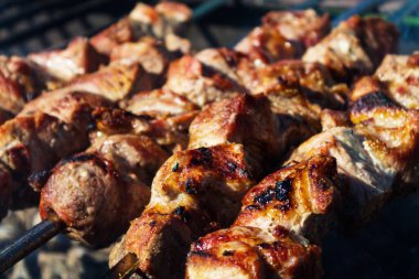 Biftekli domuz kebabı ızgaranın üstünde. Huzur içinde yat..