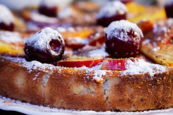 Delicious Pie Nectarine Cherry Close Nice Tea Party — Stock Photo, Image