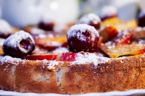 Delicious Pie Nectarine Cherry Close Nice Tea Party — Stock Photo, Image