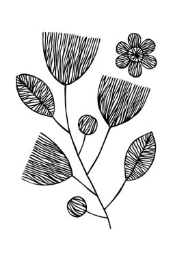 Çiçek desenli, çizim tarzında bir çiçek tasarımı vektör çizimi