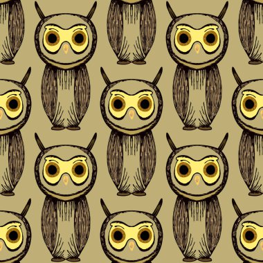 Kusursuz baykuş deseni. Tasarım duvar kağıdının vektör çizimi, kuş arkaplanı