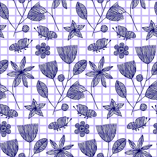 Motif Sans Couture Avec Des Fleurs Des Papillons — Image vectorielle