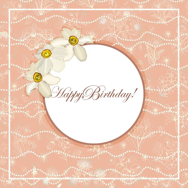 Happy Birthday Lettering Flowers — Stock Vector