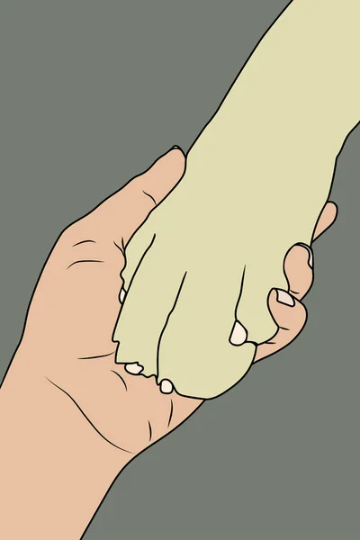 Bir el köpeğin patisini tutar. Vektör hisse senedi illüstrasyonu E10.