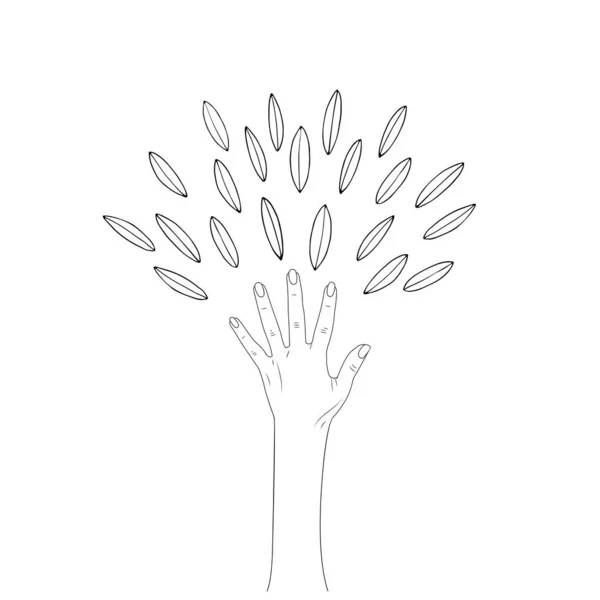 Векторная Иллюстрация Человеческой Руки Листьями Белом Фоне — стоковый вектор