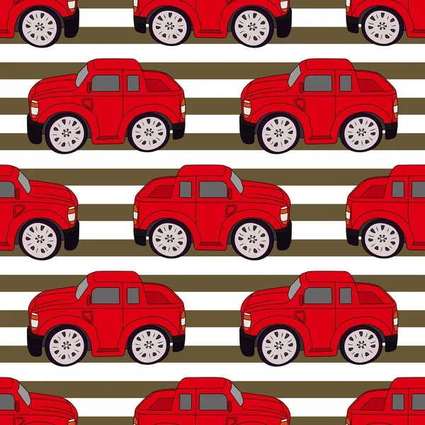 Çizgi film kırmızı arabaları ile kusursuz vektör çizgili desen