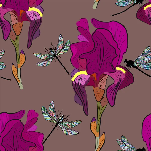 アイリスの花のシームレスなパターン ベクターストックイラストEps10 — ストックベクタ