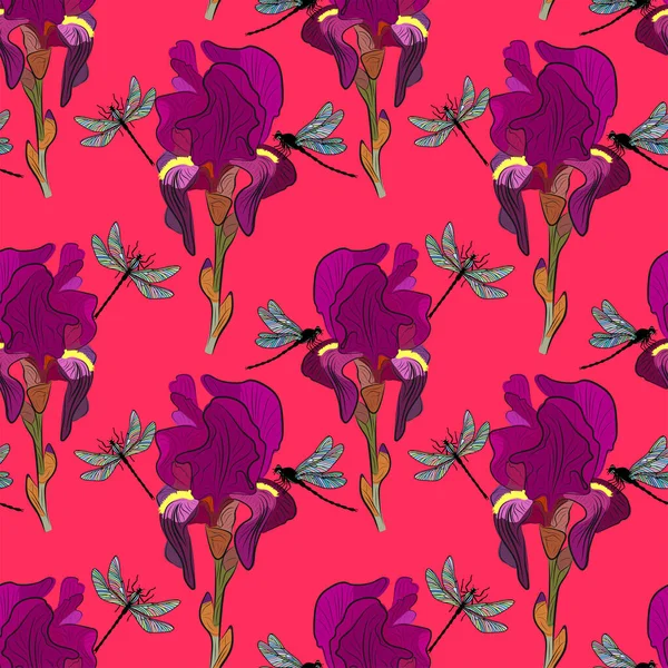 İris çiçekleri pürüzsüz desen. Vektör hisse senedi illüstrasyonu E10