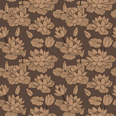 Su zambakları kusursuz desen. Vektör hisse senedi çizimi E10. El çizimi.