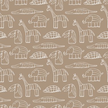 Kusursuz desenli, elle çizilmiş hayvanlar. vektör illüstrasyonu.