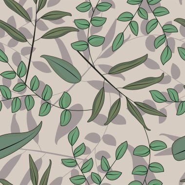 Elle çizilmiş yeşil dallar ve yapraklarla kusursuz bir desen.