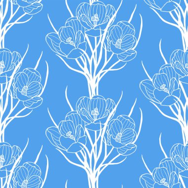 Safran çiçeklerinin kusursuz deseni, krokus. Vektör hisse senedi çizimi E10.