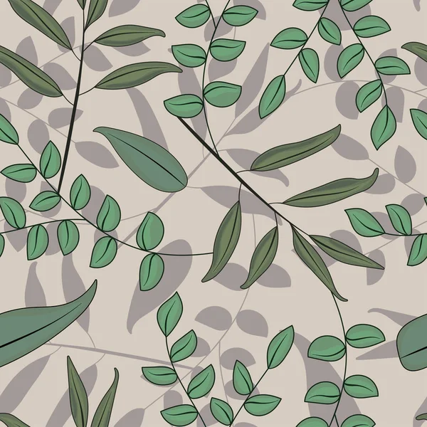 Elle çizilmiş yeşil dallar ve yapraklarla kusursuz bir desen.