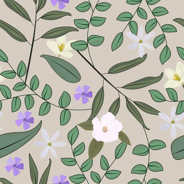 Illustration Vectorielle Fleurs Été Avec Feuilles Fond Botanique — Image vectorielle