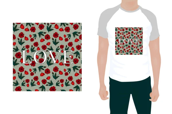 Floral Print Auf Shirt Vektor Stock Illustration Folge Handzeichnung — Stockvektor