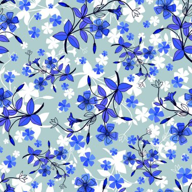 Periwinkle çiçeğinin kusursuz deseni. Vektör hisse senedi çizimi E10. El çizimi.