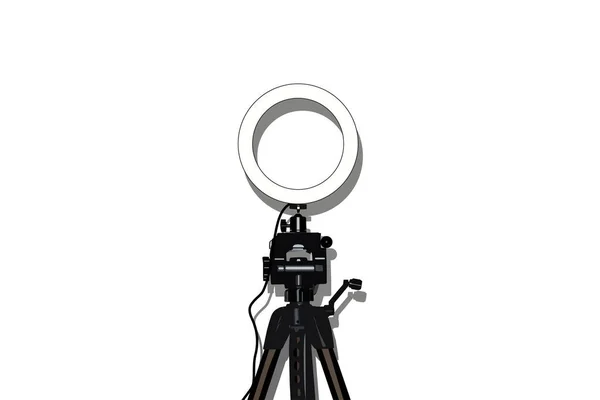 スタジオカメラ 写真電話 三脚付きビデオランプの調整可能な明るさのLedリングランプ ベクターストックイラストEps10 — ストックベクタ