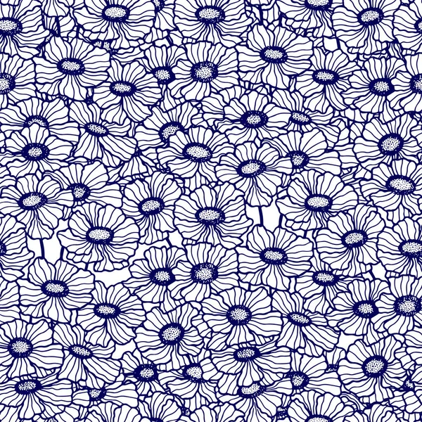 Seamless Pattern Flowers Terry Calibrachoa Stock Vector Illustration Eps10 Outline — Stock Vector