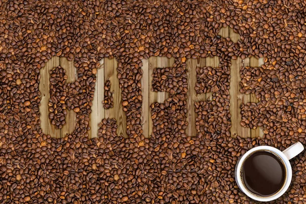 coffee lettering with grains seed beans in different languages italian