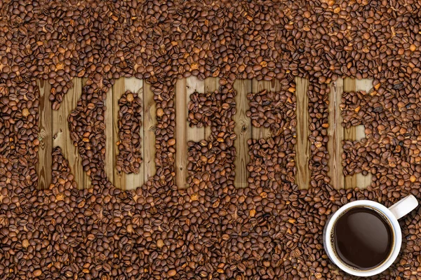 coffee lettering with grains seed beans in different languages dutch